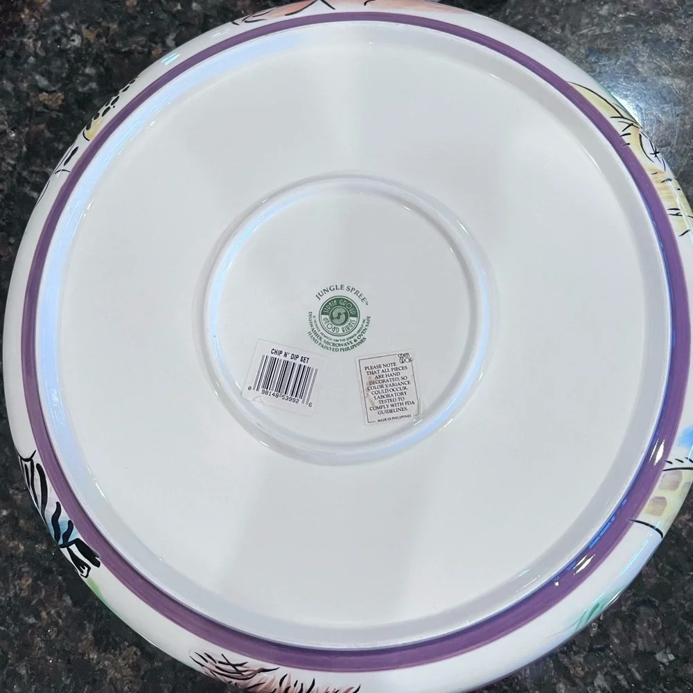 Vintage Handpainted Jungle Spree Chip And Dip Platter by Strata Group